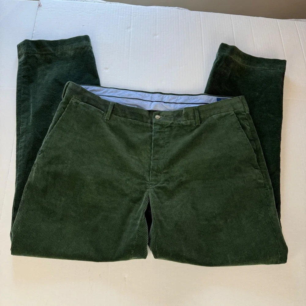 Polo Ralph Lauren Mens Green Corduroy Pants Classic Fit Stretch 40x32 Wide Wale